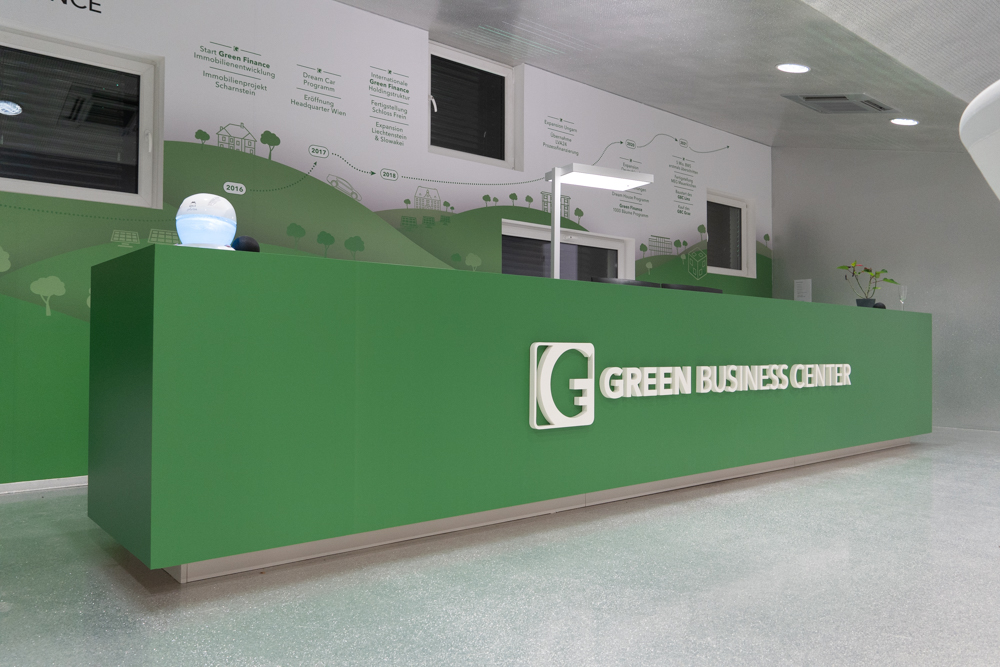 Abbildung der grünen Rezeption des Green Business Centers